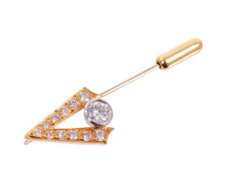 Diamond stick pin with a G.I.A. Certified brilliant cut diamond weighing 0.31cts, D colour and VS1 clarity, in platinum rub o