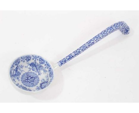 Rare early 19th century Spode blue and white Etruscan Trophy pattern soup ladle with circular bowl and scroll handle, circa 1