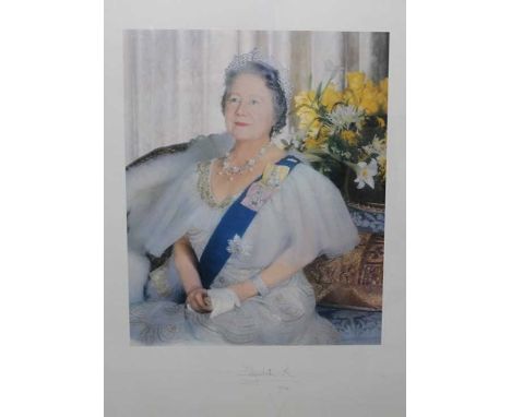 HM Queen Elizabeth The Queen Mother - large signed presentation portrait photograph of The Queen Mother in a beautiful ball g