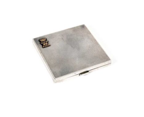 T.R.H.The Duke and Duchess of Kent, Royal presentation silver powder compact with gold crowned EK cipher to lid, square form 