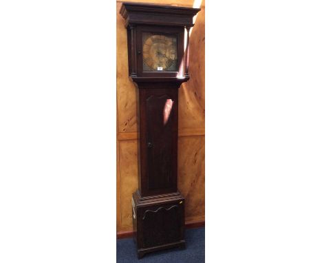 18th century longcase clock with 30 hour movement, 11inch square brass dial, signed Sam Harley, Salop, engraved centre, with 