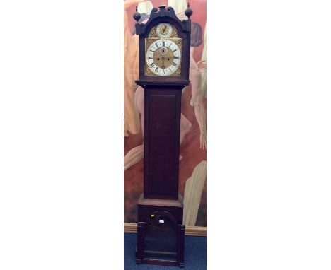 George III eight day longcase clock by Thomas Steward of Barnett, the arched brass dial with cast spandrels and strike/silent