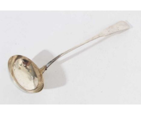 Victorian Scottish Provincial silver "Perth" fiddle pattern soup ladle, with engraved initial (Perth circa 1840). Robert Key 