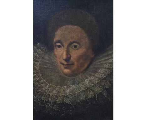 17th/18th century oil on canvas - portrait of Queen Elizabeth I with lace ruff, 42cm x 34cm, framed 