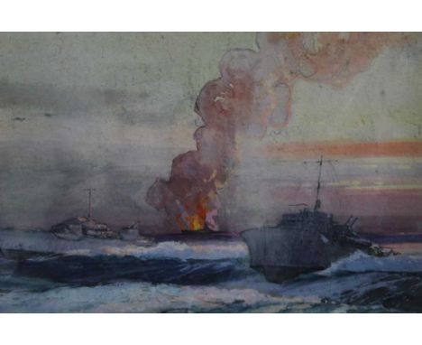 Attributed to Norman Wilkinson (1878-1971) watercolour - Torpedo Boats, 24.5cm x 36.5cm, in glazed frame 