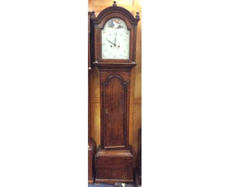 Late 18th/early 19th century longcase clock with 8 day movement, 12inch painted break arch dial indistinctly signed Long Melf