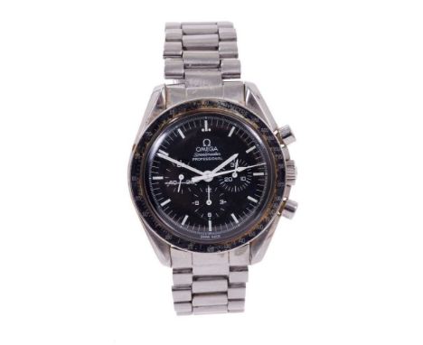 Gentlemen's Omega Speedmaster Professional Moonwatch, black dial with luminescent baton markers, black subsidiary dials to th