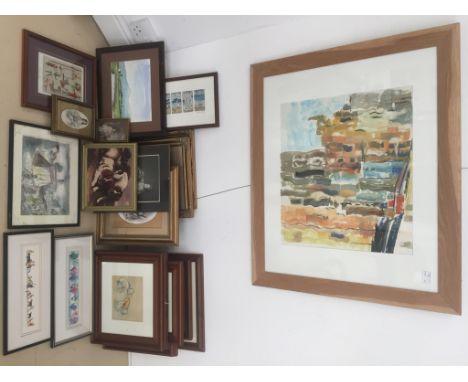 A large quantity of pictures to inc Francis Robert Kelly (American, 1927-2012):Abstract study, colour monotype, unique proof,