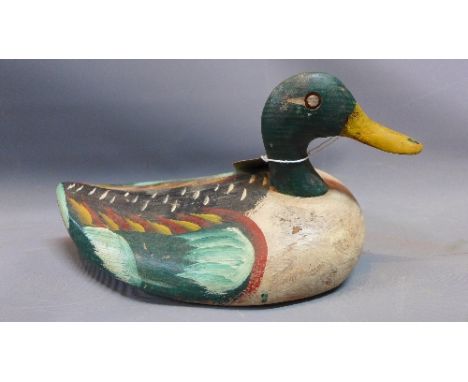 A 20th Century hard painted wooden model of a decoy duck