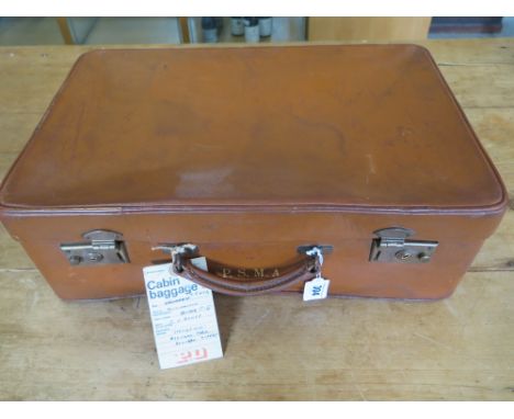 A vintage Antler light tan leather suitcase in polished condition and brass locks - 18cm x 51cm x 34cm 