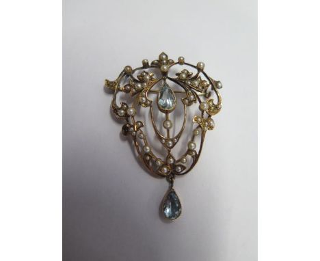 A 15ct yellow gold pearl brooch - 5cm x 3.5cm - approx weight 7 grams - two pearls missing but reasonably good and a gilt Cam