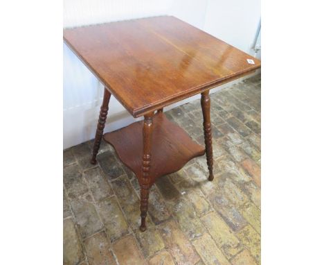 An American oak side table on turned legs with a 56cm square top 