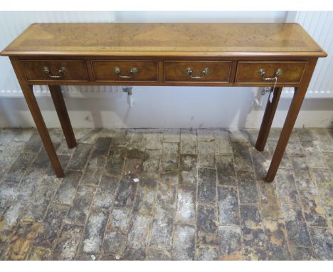 A new walnut four drawer hall/side table made by a local craftsman to a high standard - Height 76cm x 125cm x 32cm 