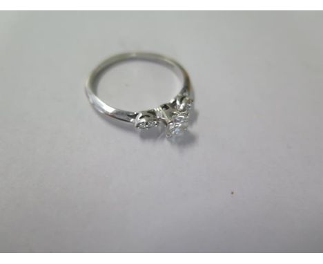 A 14ct white gold five stone diamond ring, centre stone approx half carat - head size approx 5.2mm x 13mm - ring size approx 