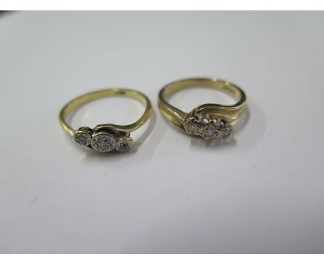 An 18ct yellow gold three stone diamond ring size Q - approx weight 2.6 grams and a 9ct hallmarked three stone diamond ring s