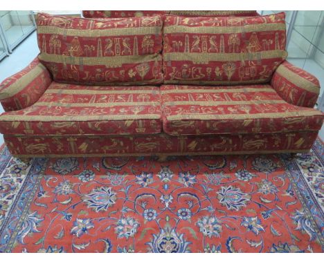 A modern sofa in Egyptian motif fabric - Width 210cm x Height 81cm x Depth 108cm - in good condition 