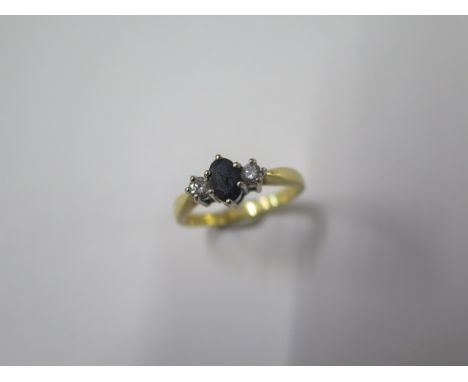 A hallmarked 18ct yellow gold diamond and sapphire ring size O/P - approx weight 4.2 grams - generally good 