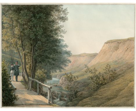 Tschernezoff, Nikanor Grigorjewitsch -- Zar Nikolaus I. mit seinem Sohn Alexander II. auf einem Spaziergang.Aquarell, an den 