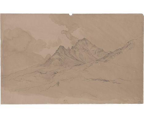 Hummel, Carl Maria Nikolaus -- Blick auf den Arlberg. Bleistift auf festem Velin. 29,2 x 45,9 cm. Unten links betitelt, datie