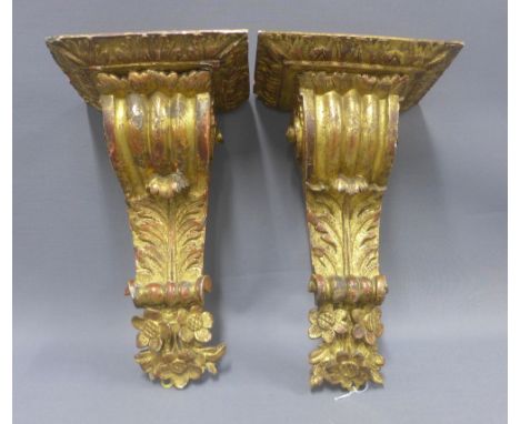 A pair of giltwood acanthus and floral wall shelf brackets (2) 34cm 