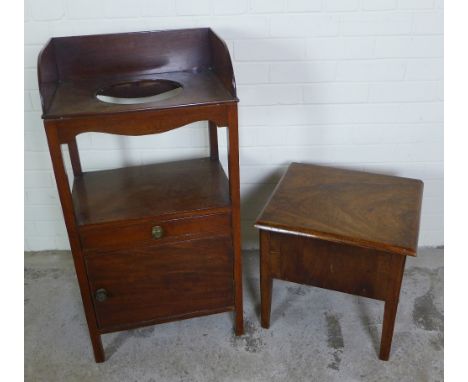 Georgian mahogany washstand with a single drawer and cupboard, 46 x 89 x 34cm together with a mahogany commode (2)