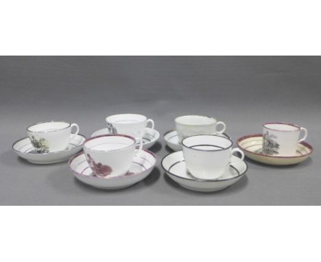 Collection of six various bat printed porcelain cups and saucers, (12) 