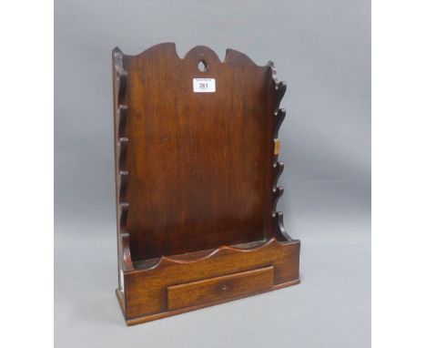 Mahogany wall shelf with scalloped sides and a drawer to the base,  39cm