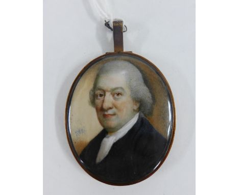 Portrait miniature of a Gent, possibly William Gray of Newholm, contained within a yellow metal memoriam locket with plaided 