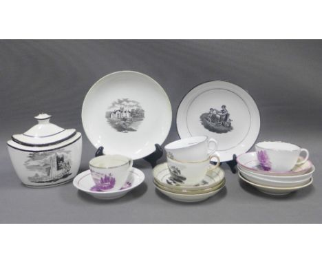 Collection of English porcelain bat printed table wares to include cups, saucers, sucrier and plates, etc (14)