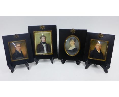 Four 19th century portrait miniatures, painted on ivory, to include Alexander Cunningham by William John Thomson (1771 - 1845