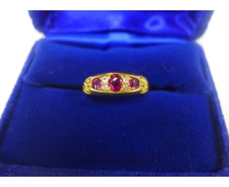 18ct gold, diamond and ruby ring, hallmarked for Chester 1916, UK ring size O