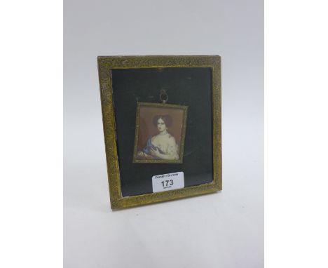 Portrait miniature of a lady contained within a gilt metal showcase, size overall 13 x 16cm 