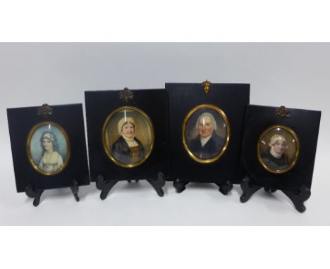 Four late 18th / early 19th century portrait miniatures, painted on ivory, to include John Gray Esq of Newholm, two others by