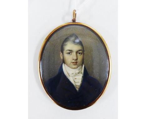 18th century portrait miniature of a young man, contained within a yellow metal memoriam locket with hair and seed pearls ver