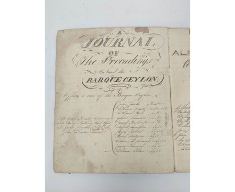 MANUSCRIPT SHIP'S JOURNAL.&nbsp;&nbsp;A Journal of the Proceedings on Board the Barque Ceylon, Kept by Alfred Lambden of Coni