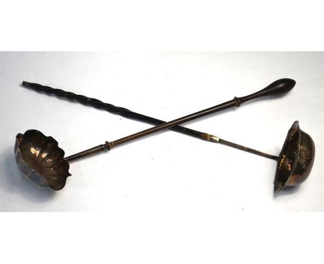 A George III silver punch ladle with ogee bowl, on turned wood stem, Thomas Wallis I, London (probably) 1767, to/w an unmarke