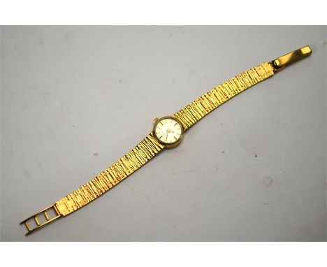 A lady's 9ct gold Rotary wristwatch with textured bracelet strap, 19 g gross weight