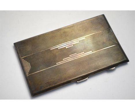 A heavy quality silver cigarette case with Art Deco engine-turning, Charles Edwin Turner, Birmingham 1939, 7 oz