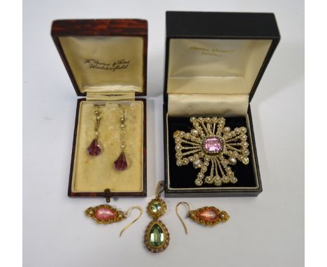 A collection of vintage and antique jewellery including an early 19th century brooch formed of a seed pearl cross with cushio