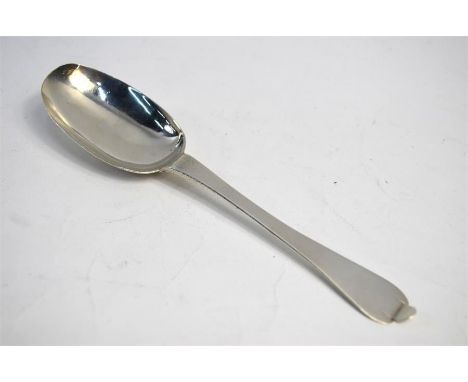 An early 18th century spoon with dognose/trefid finial and ribbed rat-tail, maker's mark only GMBowl rim very thin with evide