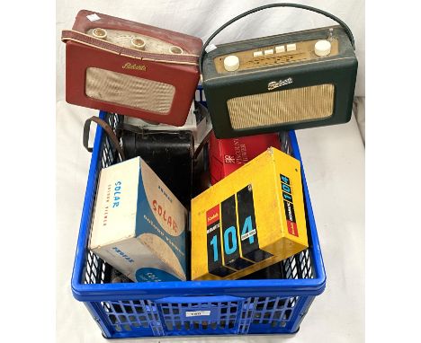 A selection of vintage items:&nbsp; 2 1960's Roberts radios; 2 folding cameras; binoculars; a slide viewer; etc. 