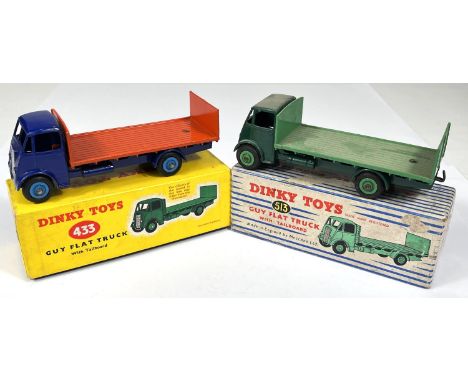 DINKY TOYS: 433 Guy Flat Truck with Tailboard in blue and orange with light blue hubcaps slipcase box; 513 Guy Flat Truck wit