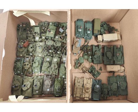 A good collection of painted plastic military table top miniatures, Allied tanks and vehicles World War II period, 1:72 20mm 