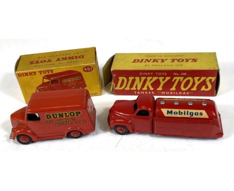 DINKY TOYS: Trojan 15 CWT Van "Dunlop" red body, red hubcaps in original box; 440 Tanker "Mobilgas" red body, red hubcaps in 