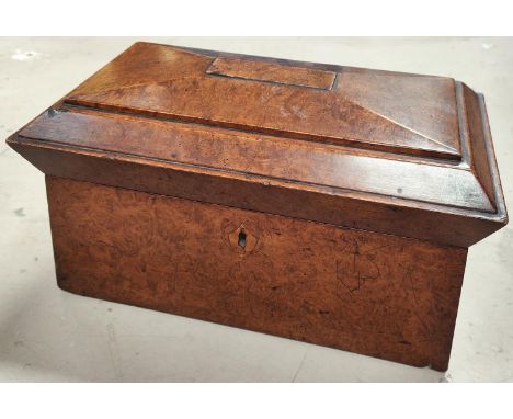 A large Birds Eye Maple tea caddy with three interior compartments. 