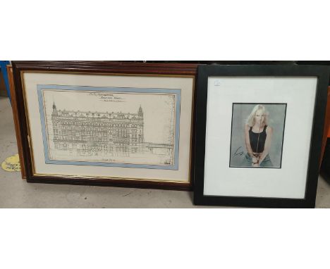 A signed picture of Uma Therman ; an architectural print of the Midland Hotels, f &amp; g and a folding card table