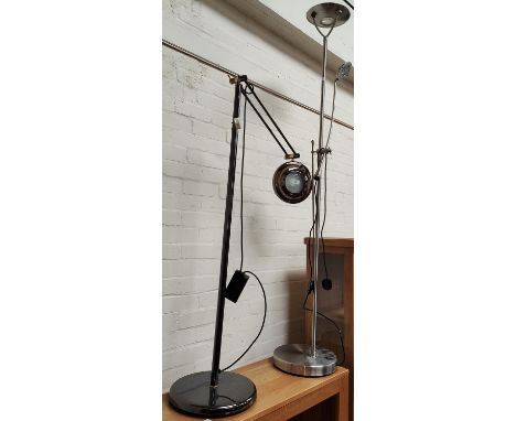 A metal angle poise standard reading light; a similar uplight 