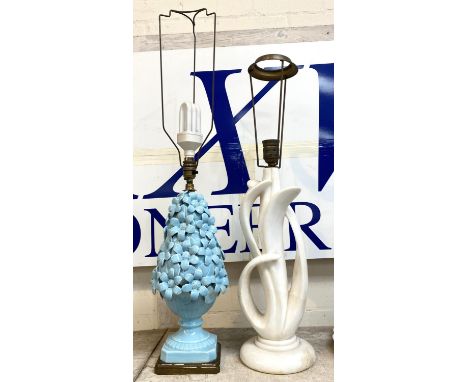 A sculptural white marble table lamp and 2 others Turquoise lamp - 46cm to top of brass fitting (not including shade holder) 