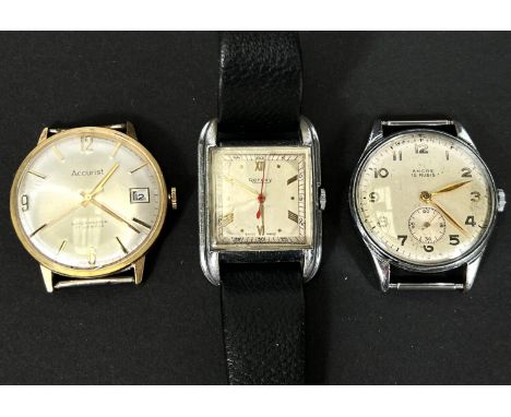 A mid 20th century gent's Rotary wristwatch with square dial and baton numerals; 2 other gents vintage wristwatches 