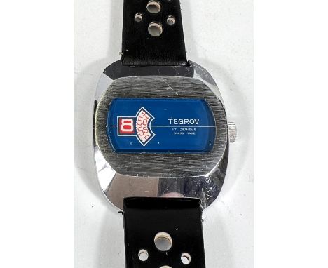 A 1960's vintage gent's Tegrov digital wristwatch in stainless steel, on leather strap 